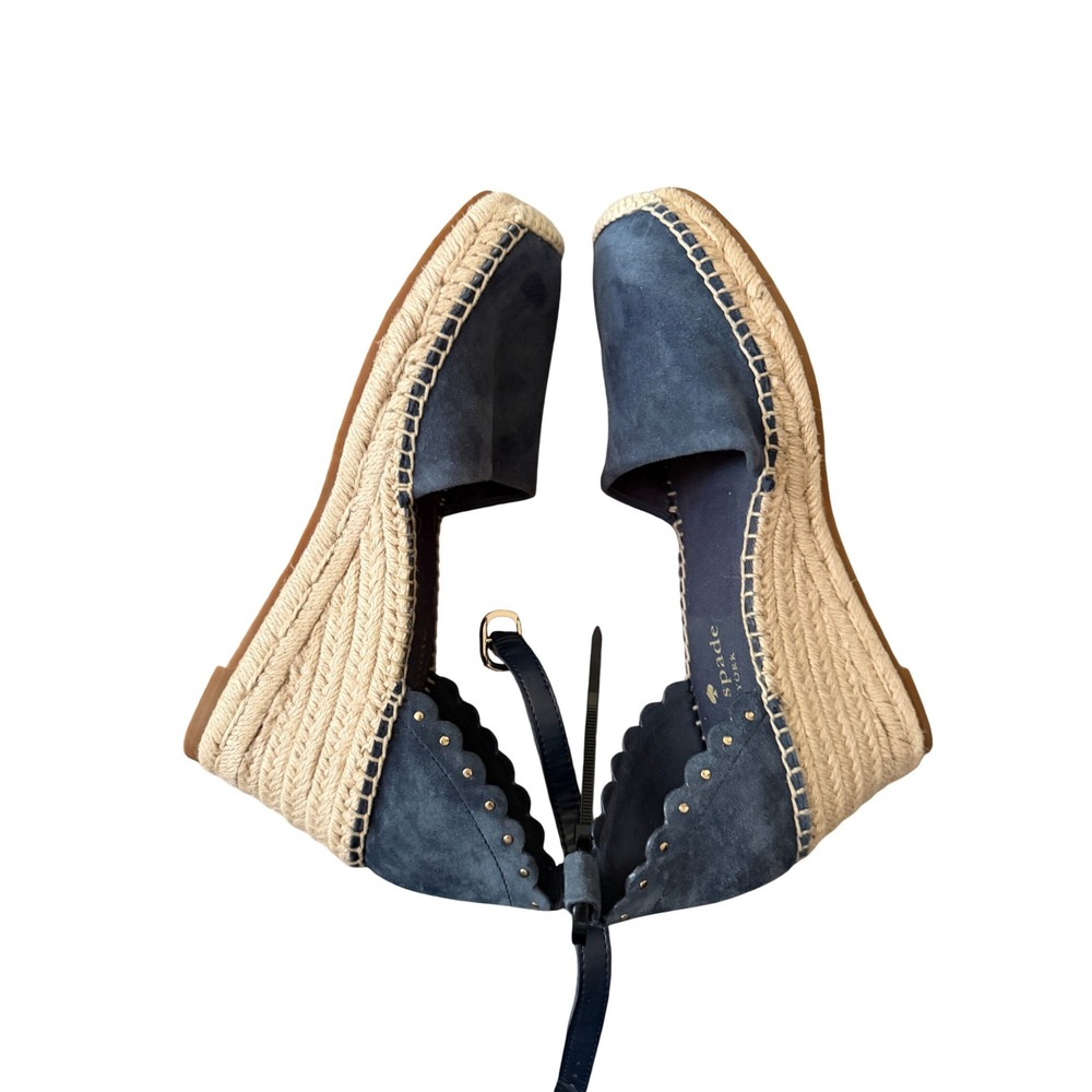 Kate Spade Polly Navy Blue Suede Scalloped Espadrille Wedge Sandals 6B AS IS - Picture 2 of 6